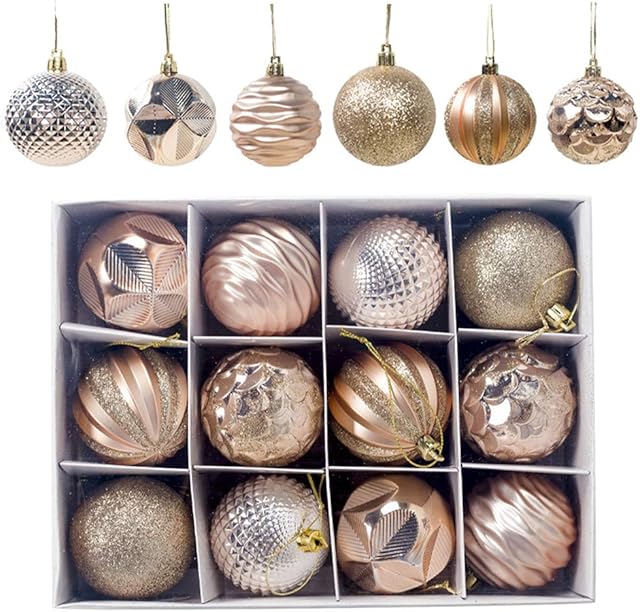 Christmas Baubles 60mm Christmas Tree Decoration Ornaments Pendants 12pcs Shatterproof Balls Large Hanging Ball for Xmas Hanging Decorations Festival Holiday Wedding Party Decoration (Gold)