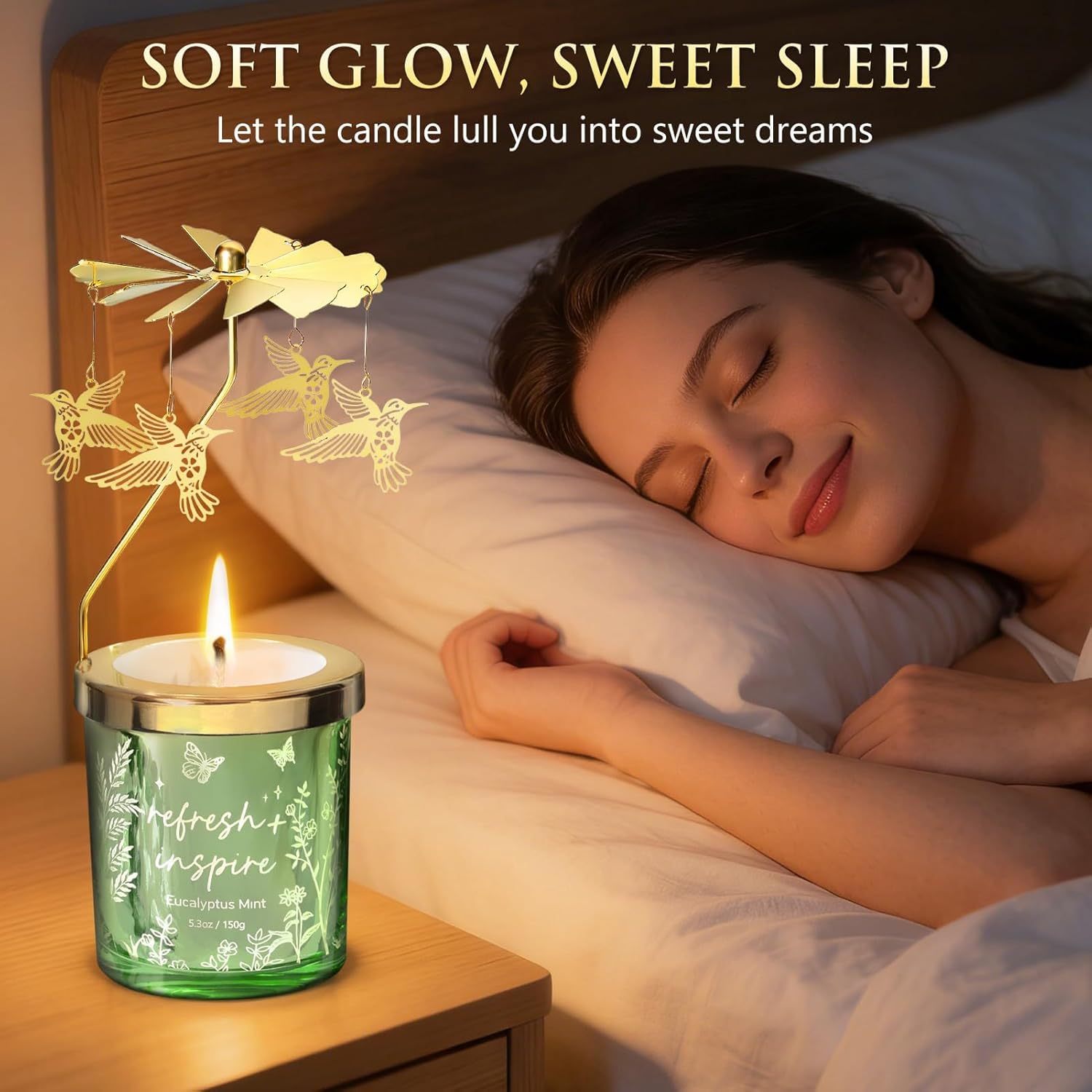 Valentine's Day Gifts for Women Her Girlfriend Wife, Unique Birthday Gifts for Women Mom Sister Daughter, Christmas Candles Hummingbird Rotating Scented Candles Set for Woman w/Crochet Flower Bouquet - Image 8