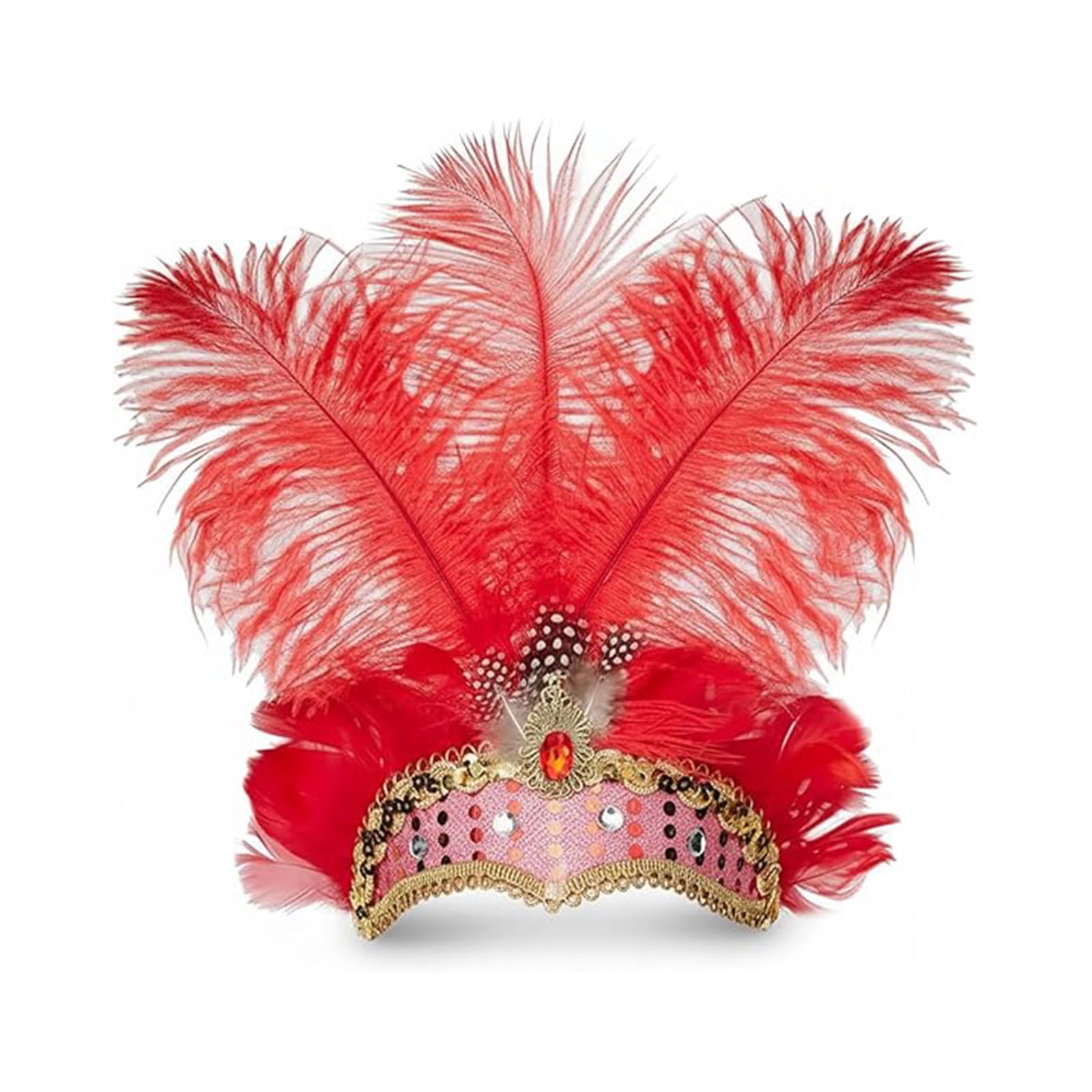BOSTEU Showgirl Feather Headpiece Carnival Headband Vegas Costume Accessories Party Women Girls (red)