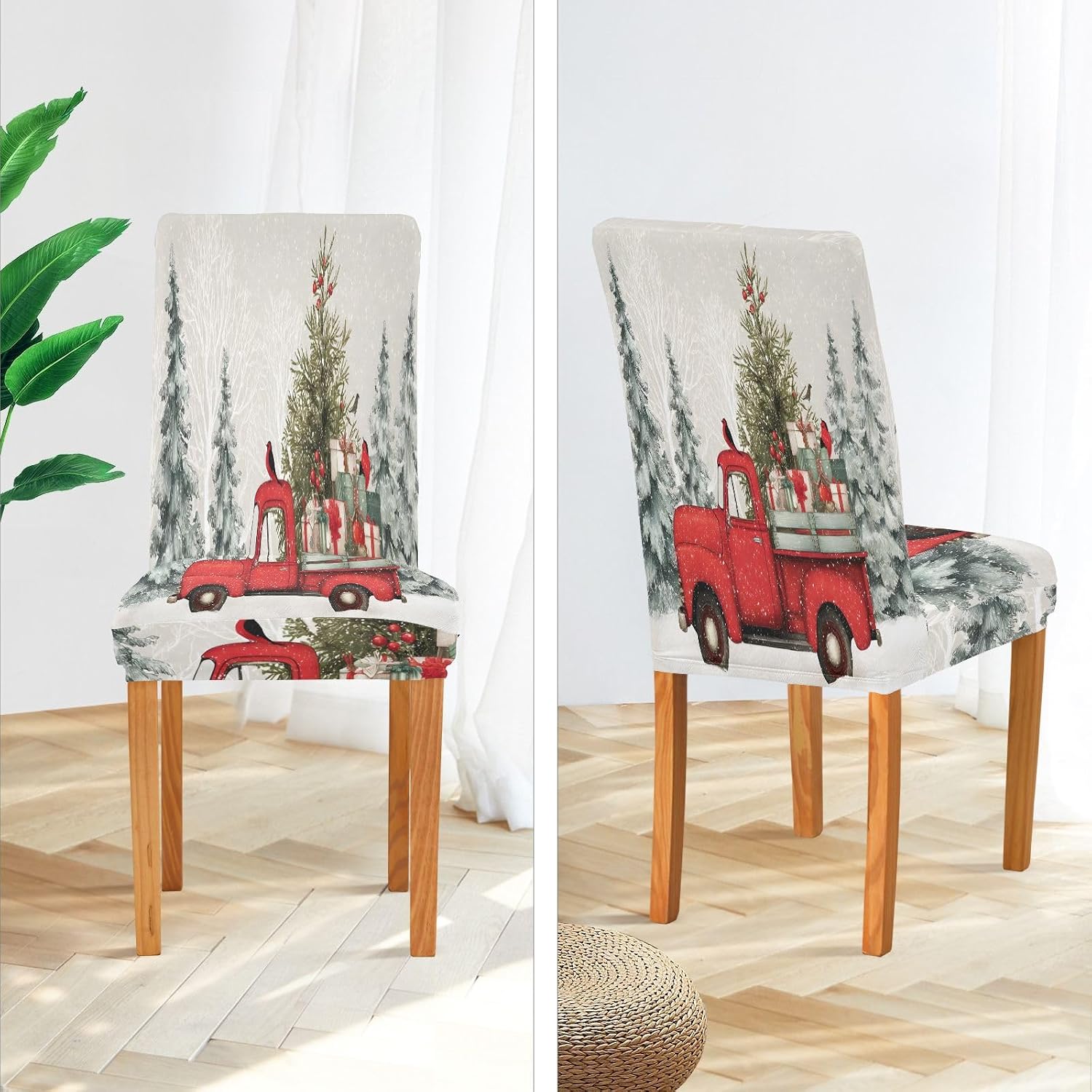 ALAZA Chair Covers for Dining Room, A Red Truck Stretch Chair Cover Sets Chair Protector Removable Washable for Ktichen Restaurant Hotel