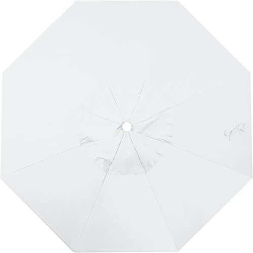 Miniatura 2 de California Umbrella 7.5' ronda de aluminiofibra de vidrio paraguas, empuje abierto, poste blanco, tela blanca de olefina