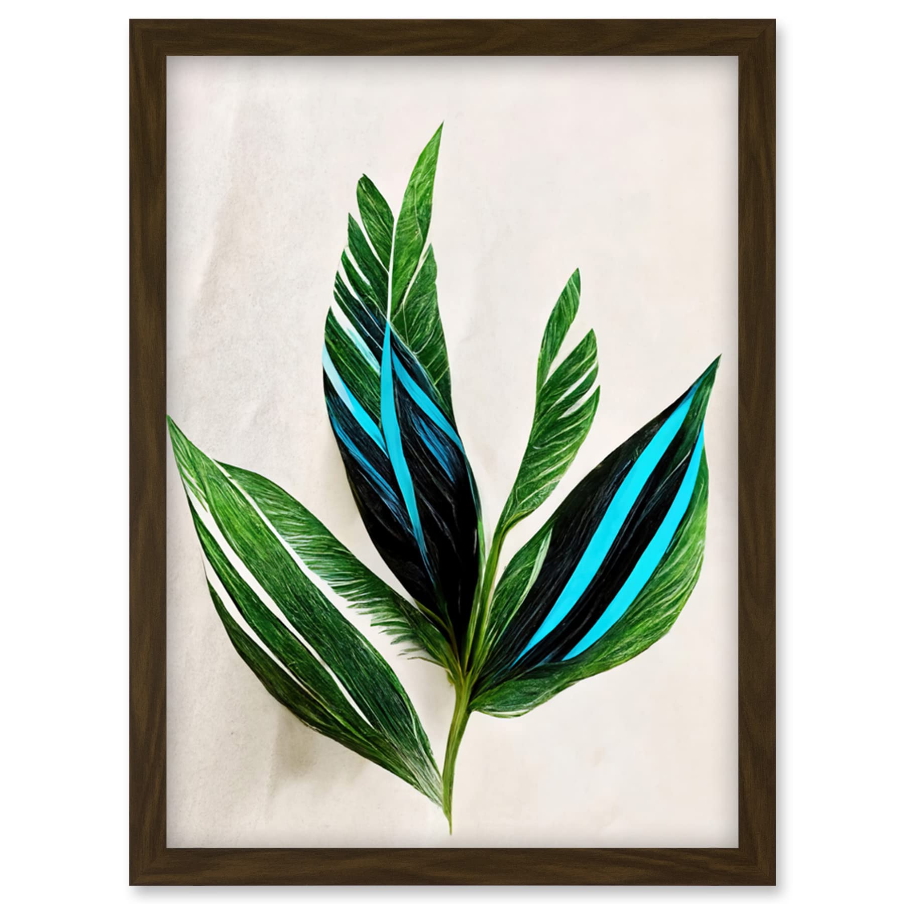 Wee Blue Coo Tropical Plant Feathery Leaves Green Turquoise Simple Botanical Illustration Artwork Framed Wall Art Print A4