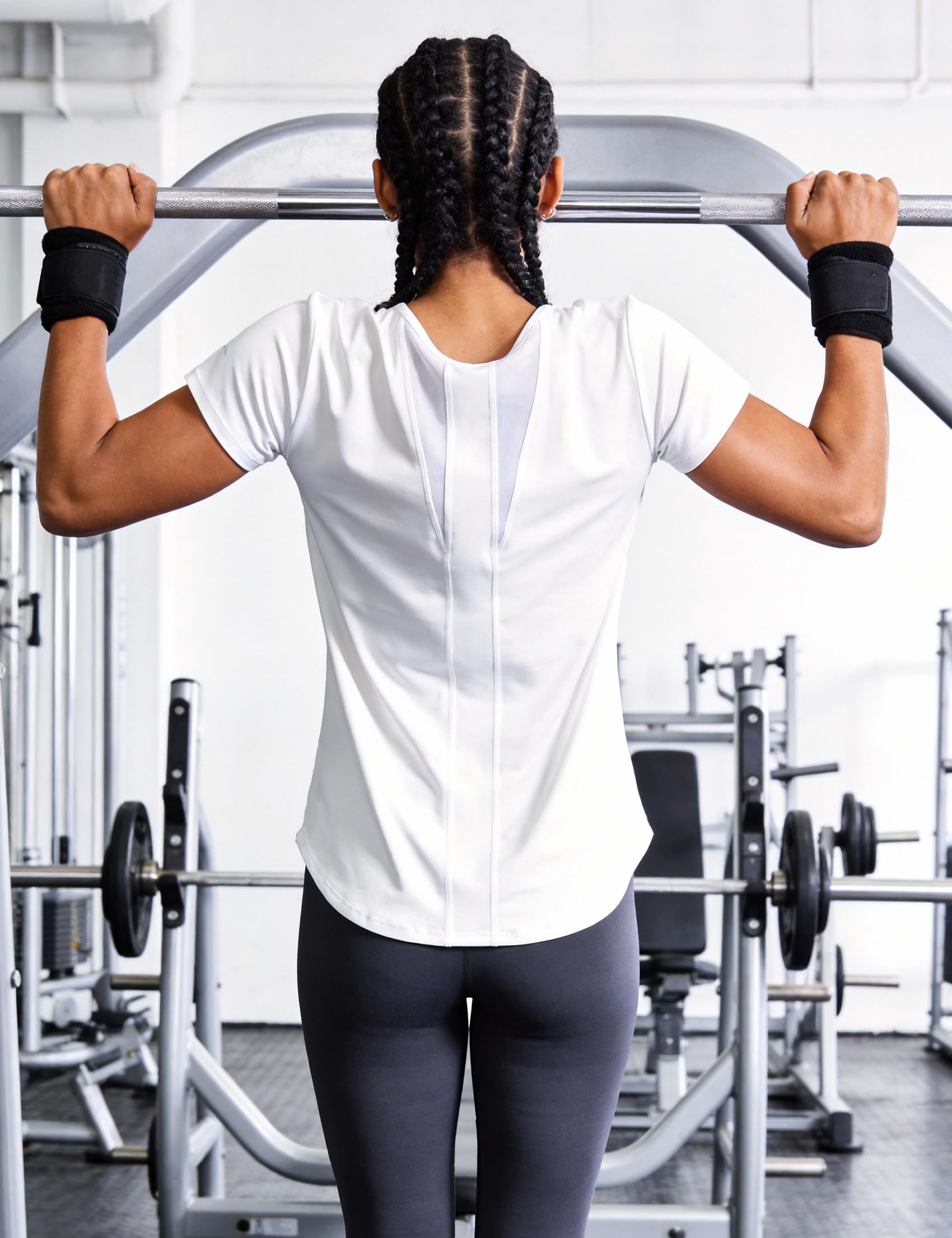 T Shirt Sport Femme Manches Courtes Col Rond Dos en Maille Respirante Haut Léger Séchage Rapide Running Yoga Fitness S-XXL