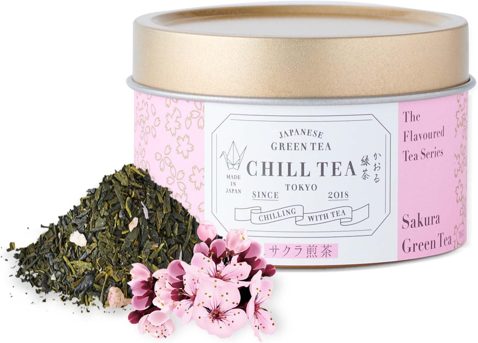 Sakura Green Tea by CHILL TEA Tokyo (30g Loose Leaf) - Cherry blossom tea, Japanese Tea, Loose Leaf Tea, Flavoured Tea- Fruity Floral Flavour, Taste of Japan