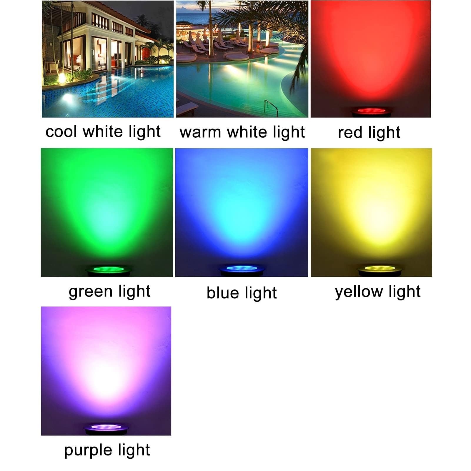 RGB-LED-Landschaftsstrahler, wasserdicht, IP68, Poolbeleuchtung, tauchfähig, Gartenleuchten für Teich, Brunnen, Spa, Terrasse, Rasen, Weg, 24 W Außenbeleuchtungslösung