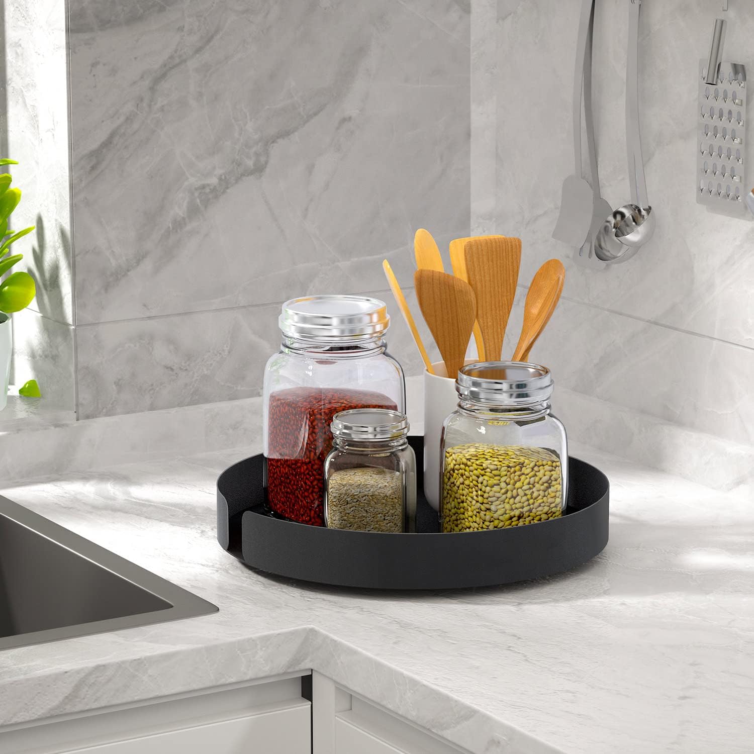 Lazy Susan Organizer, 9 Inch Lazy Susan Turntable for Cabinet, PRETIRENO Lazy Susan Turntable Spice Rack with Non-Slip Pad for Cabinet, Pantry Organization and Storage, Kitchen, Fridge, Vanity (Metal)