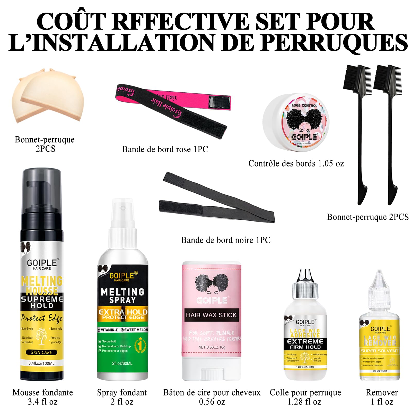 Colle Perruque Lace Wig - Tenue Ferme Extrême, Wonder Lace Bond Lace Melt Mousse, Lace Spray, Spray Cheveux, Melting Spray Wig, Wig Remove, Kit D’Installation De Perruque