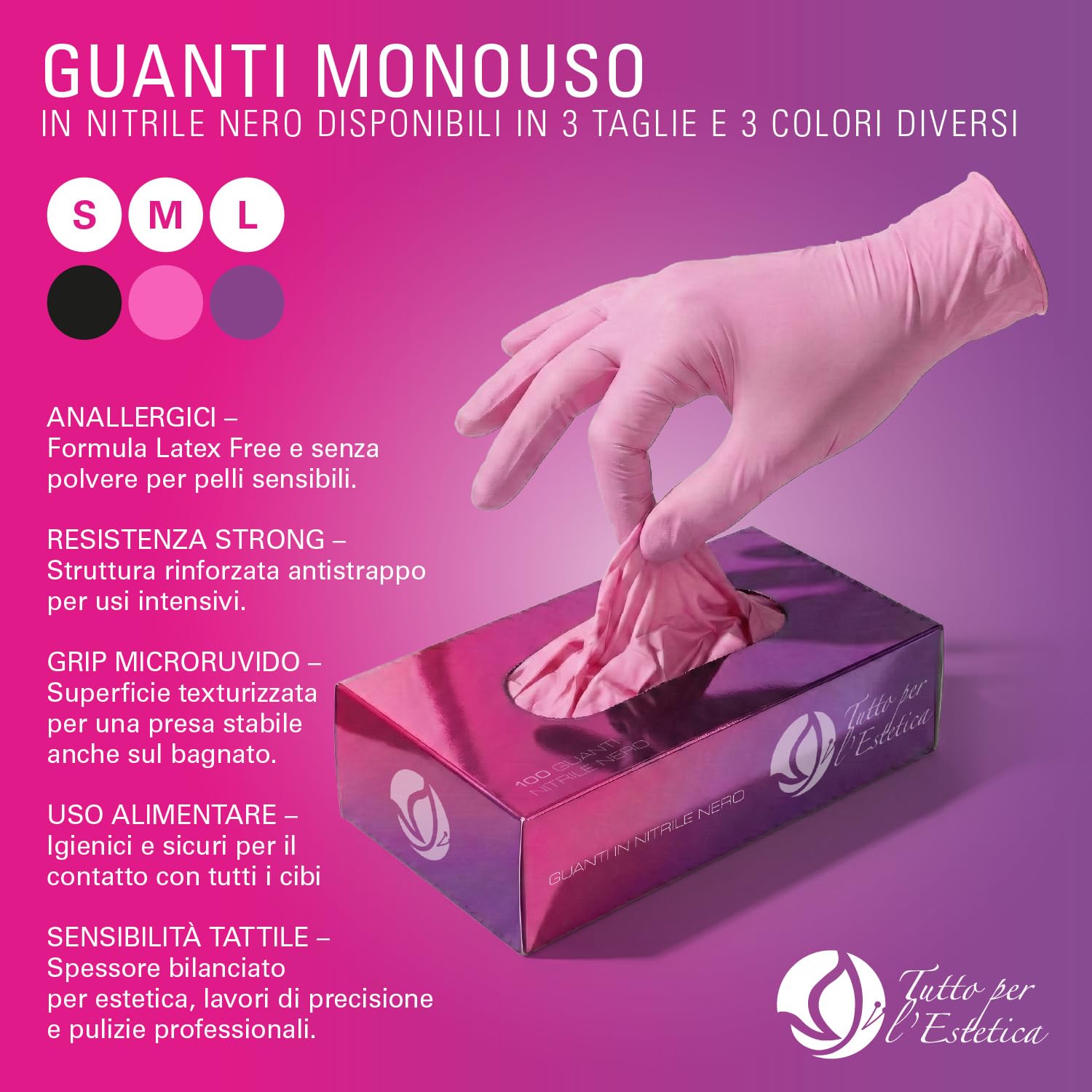 Guanti Nitrile M Rosa Monouso - 1000 PEZZI - Guanti in Nitrile Senza Polvere, Anallergici - Guanti Usa e Getta Nitrile Resistenti per Uso Professionale, Estetista, Pulizie | Superficie Microruvida