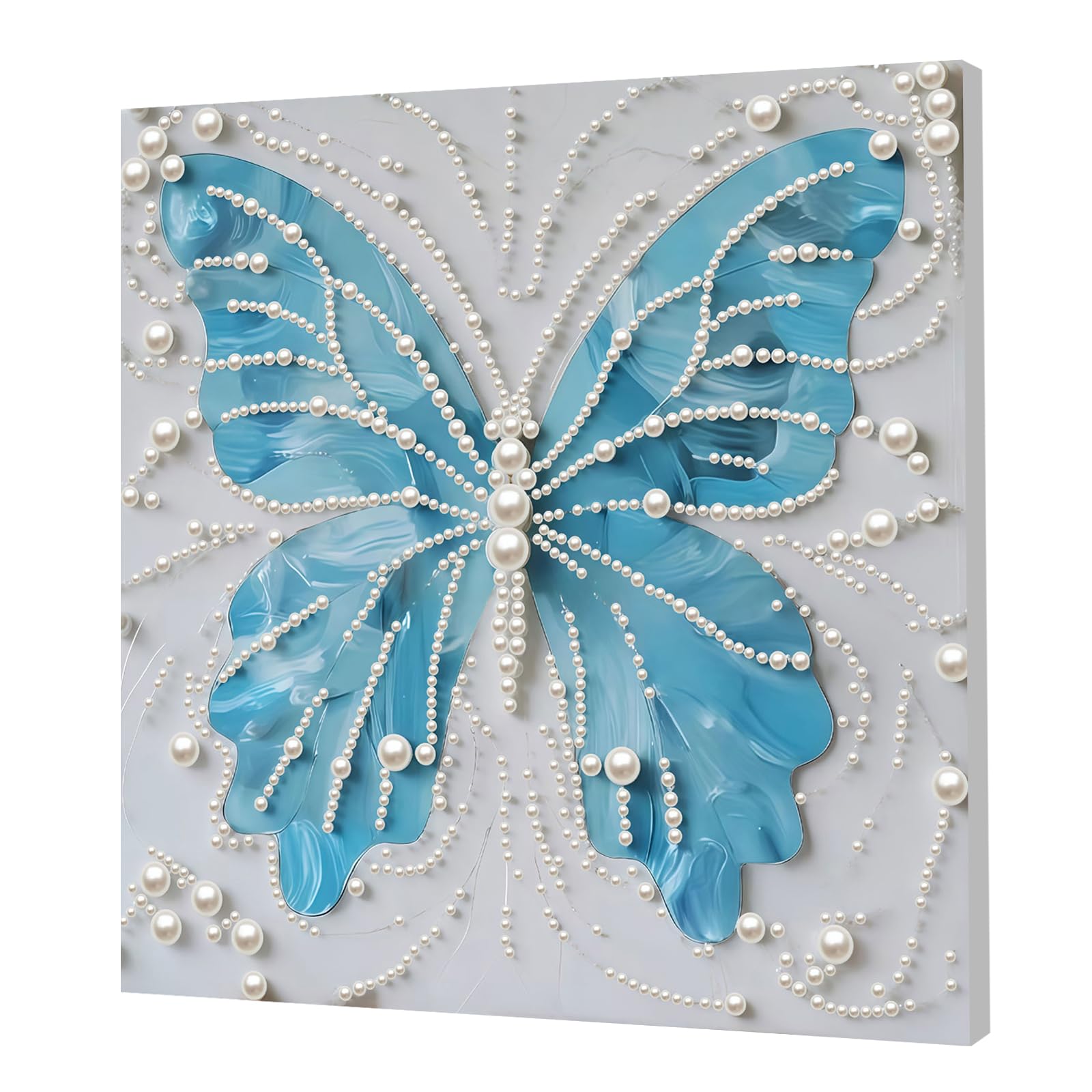 DIY Pearl Painting Kit with Wooden Frame, 3D Plastic Pearl Gemstone Ocean Art Craft for Adults Beginners, Diamond Dot Painting, Home Wall Decor Ready Gift for Women(Blue Butterfly)(25 * 25cm)