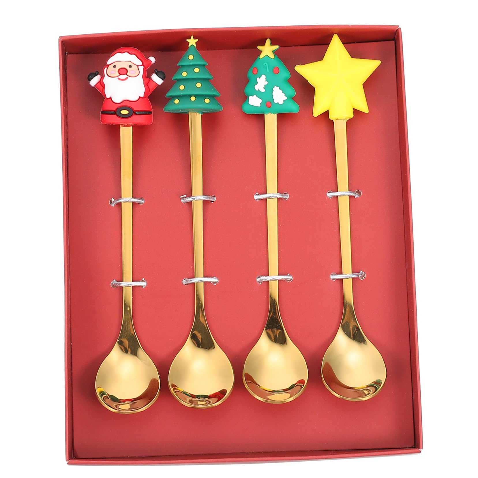 OFFSCH 1 Set Christmas Spoon Set Christmas Stirring Spoons Dessert Tea Spoons Christmas Tableware Holiday Spoons Portable Cake Spoon Christmas Dinnerware Cake Spoons Stainless Steel Red