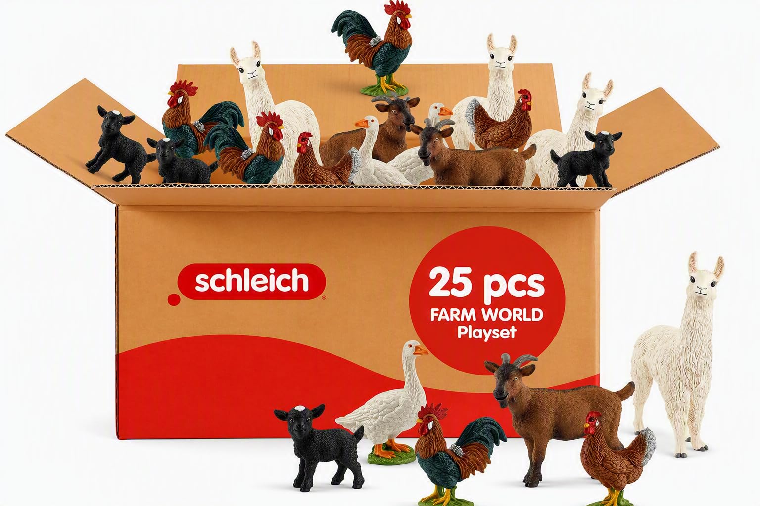Schleich Farm World - 25 PC Farm Animal Playset - Realistic Barnyard Animal Bundle with Roosters, Hens, Goats and Geese - Valentines Gift for Classrooms and Kids - Educational Toys for Children 3+