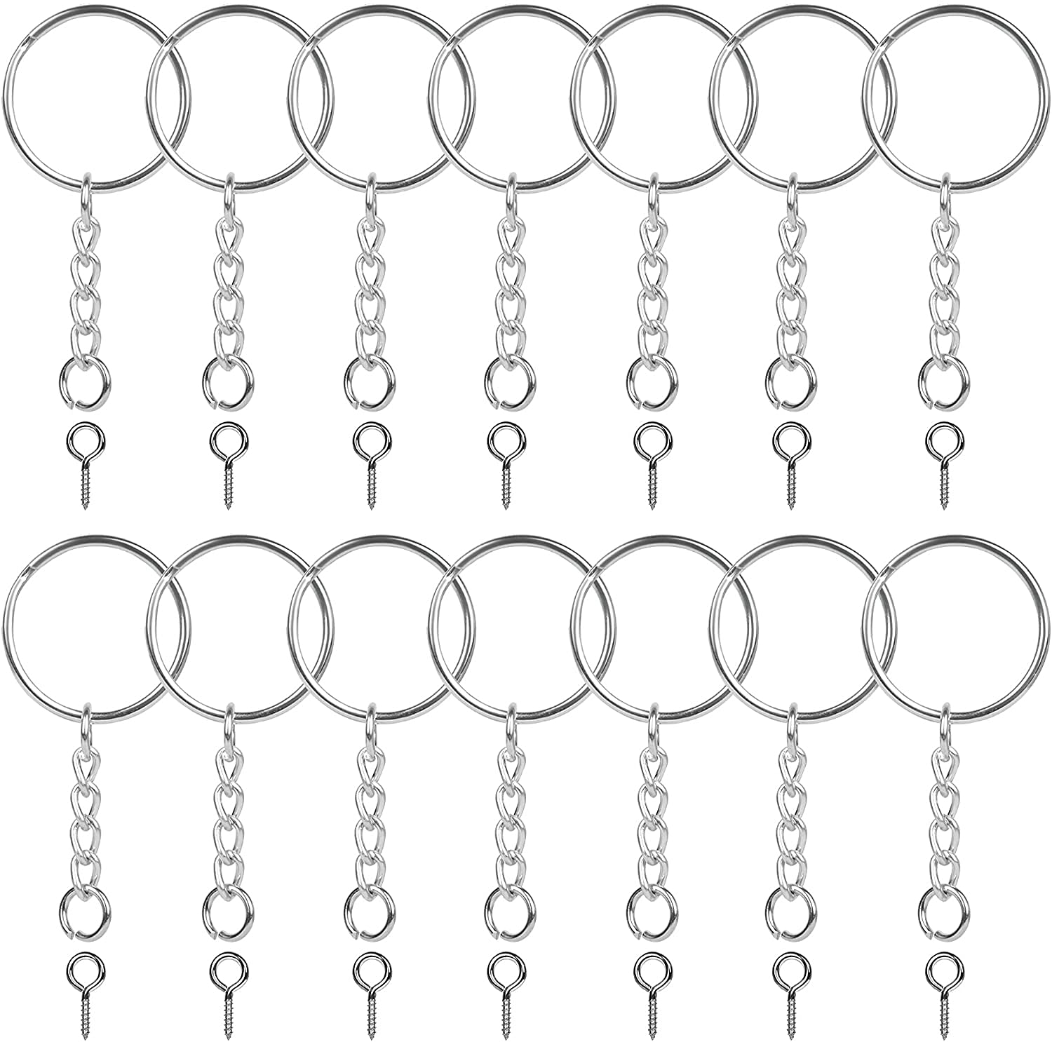 DELFINO Keychain Ring, Sliver Key Chain Rings Kit, 50PCS Premium Key Chain Rings with Chain and 50PCS Open Jump Ring with 50PCS Screw Eye Pins for Crafts and Jewelry Making 150PCS
