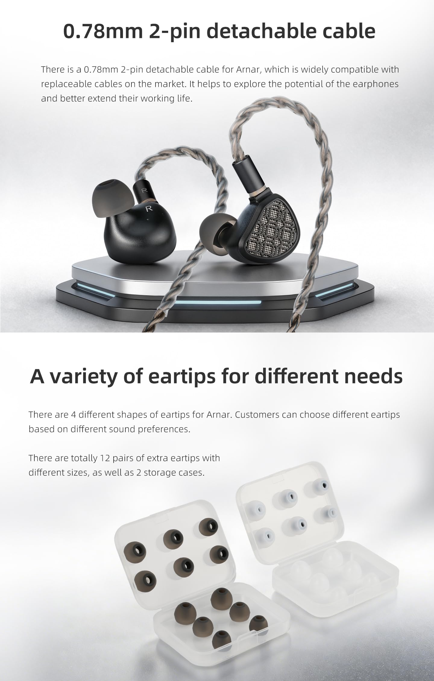 KGUSS KEFINE Arnar Monitory Hi-Fi douszne, 1 płaski przetwornik + 1 hybrydowe słuchawki douszne BA, przewodowe słuchawki 3,5/4,4 mm, odłączany kabel 0,78 mm, 2-pinowy, 3 pary wymiennych zatyczek do