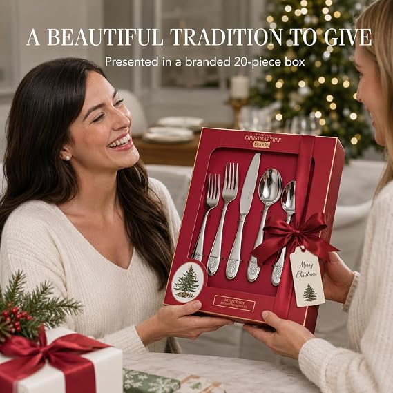 Spode Christmas Tree 20-Piece Stainless Steel Flatware Set, Set of 20