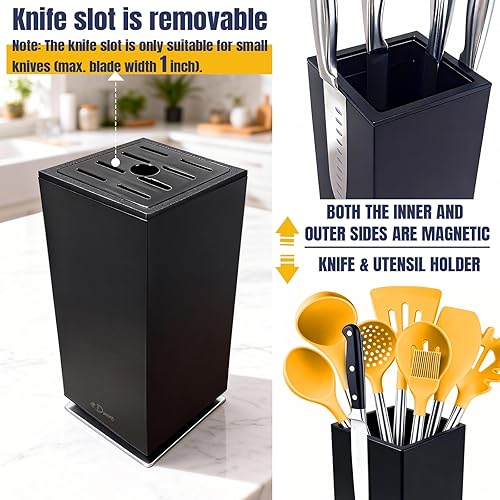 Miniatura 4 de Dmore Bloque magnético para cuchillos sin cuchillos, soporte magnético giratorio de 360 hecho de acero inoxidable, almacenamiento de cuchillos de