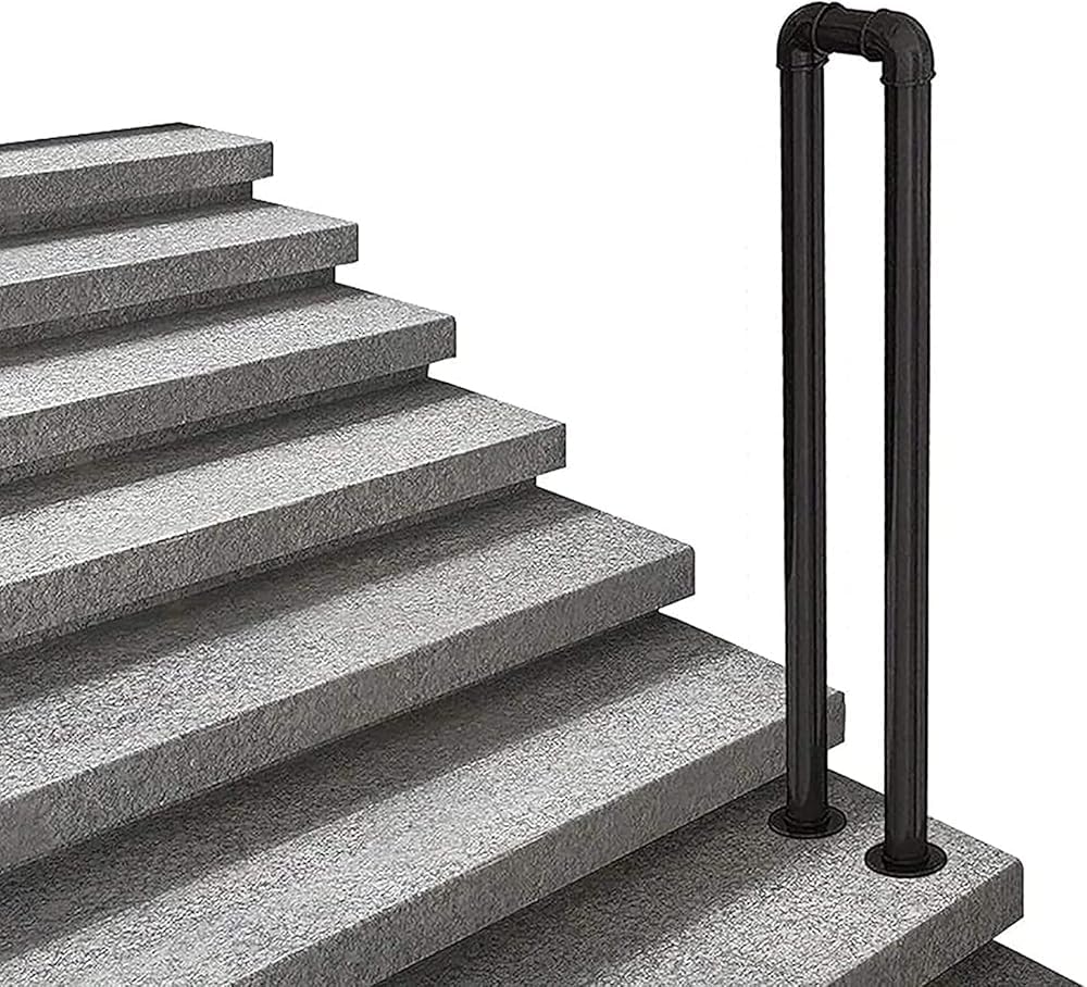 Lqsybhd Black Handrails For Stairs, Wrought Iron Handrail, U-Shape Stair Handrail For Indoor Outdoor, Non-Slip Hand Rail Metal Stair Railing For Concrete Steps Porch Patio(Size:65cm/25.6Inch,Color:black)