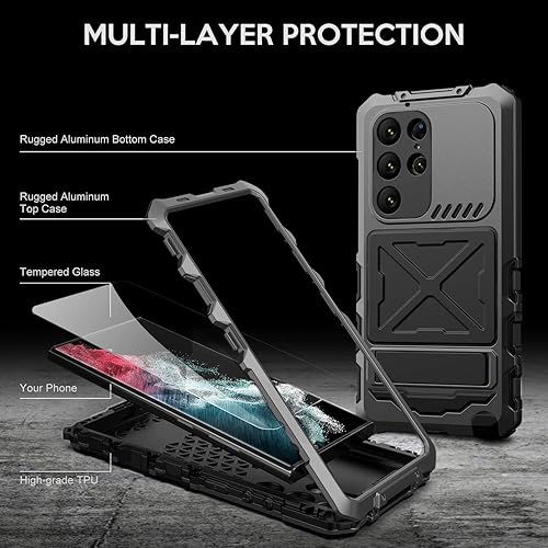 Miniatura 3 de Simicoo Funda de silicona resistente para Samsung S23 Ultra Metal Bumper Militar Resistente Armor Defender Samsung S23 Ultra Funda de metal con