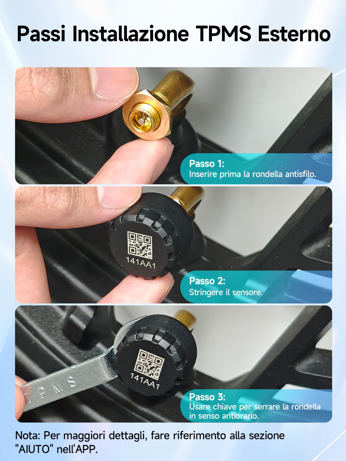 Moman Moto TPMS 4 Monitor di pressione dei pneumatici e temperatura con funzione di allarme, compatibile solo con iOS e Android