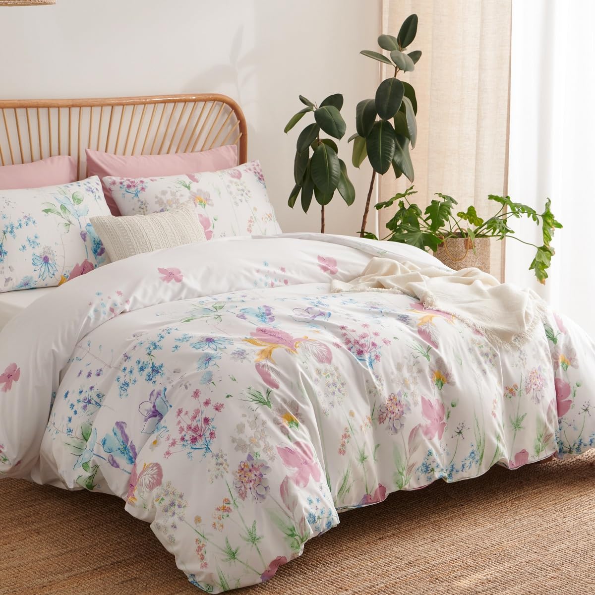 Set Biancheria Da Letto Reversibile Lanqinglv - 135x200 Cm + Federa 80x80 Cm, Foglie Verdi E Fiori