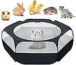 UWE Small Animal Playpen, Chicken Brooder Box with Cover Top, Portable Outdoor Exercise Pet Cage Tent, Waterproof Breathable Pet playpen Indoor for Chick Ktiien Bunny Hamster Guinea Pig, Black