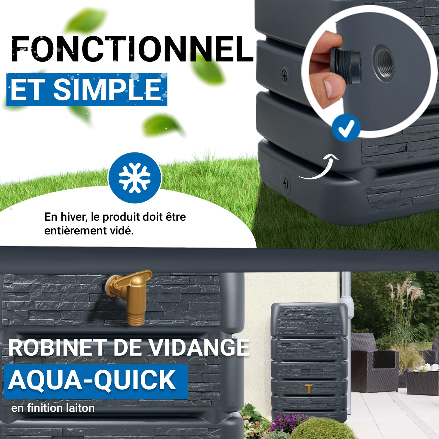 Test 4rain Slim Stone Decor : Kit Citerne 1000L Gris Graphite