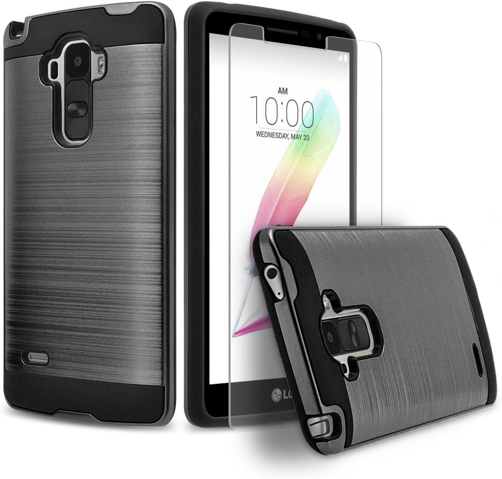 LG G Stylo Case, 2-Piece Style Hybrid Shockproof Hard Case Cover + Circle(TM) Stylus Touch Screen Pen and Screen Protector - Black