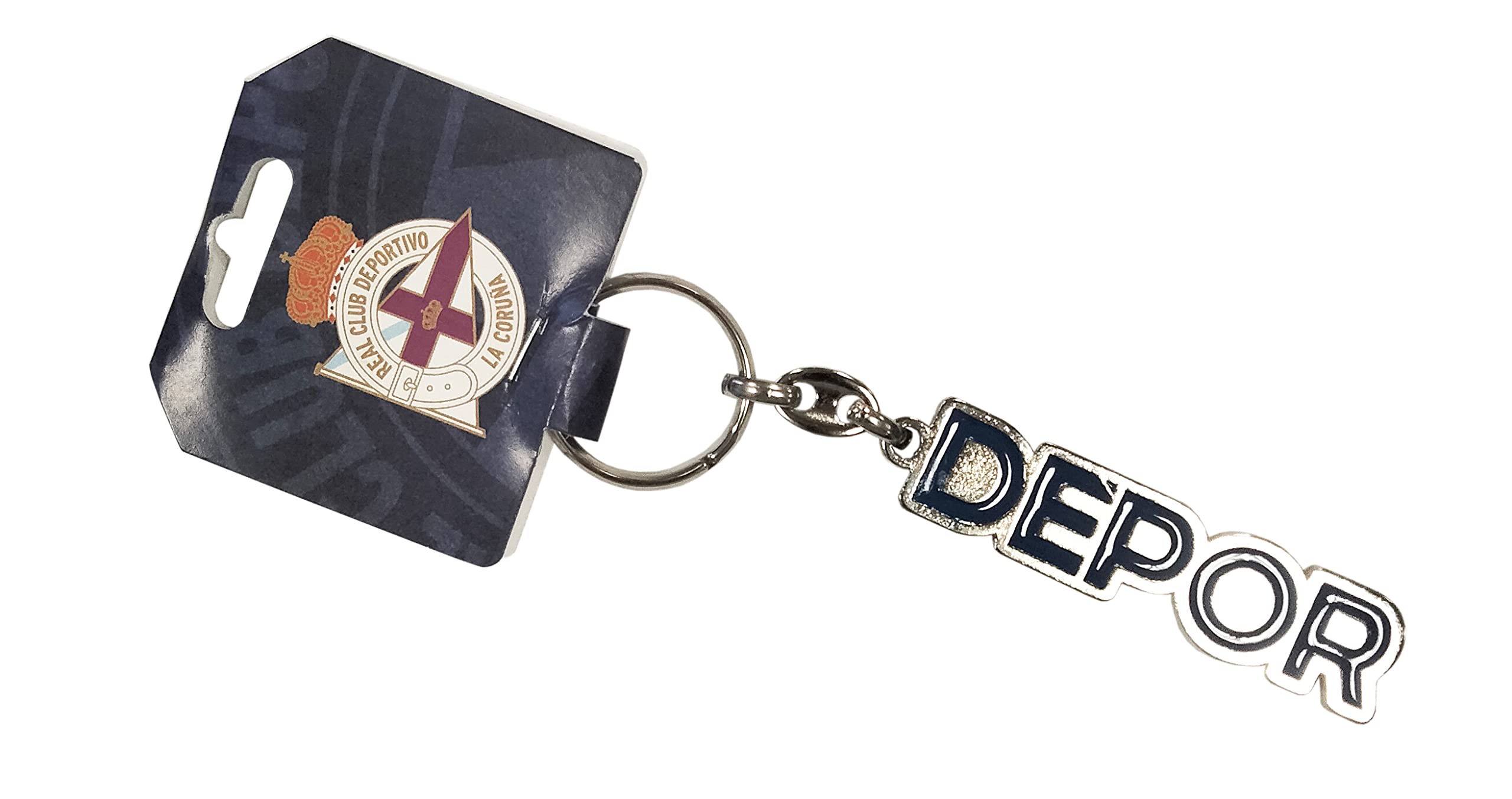 RC Deportivo de la Coruña Keychain, Keychain Depor Letters, metallic silver, Estandar