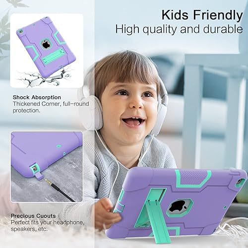 Miniatura 5 de Cantis Funda protectora delgada y resistente a prueba de golpes con soporte integrado para iPad de 10.2 pulgadas 202120202019, morado y verde azulado