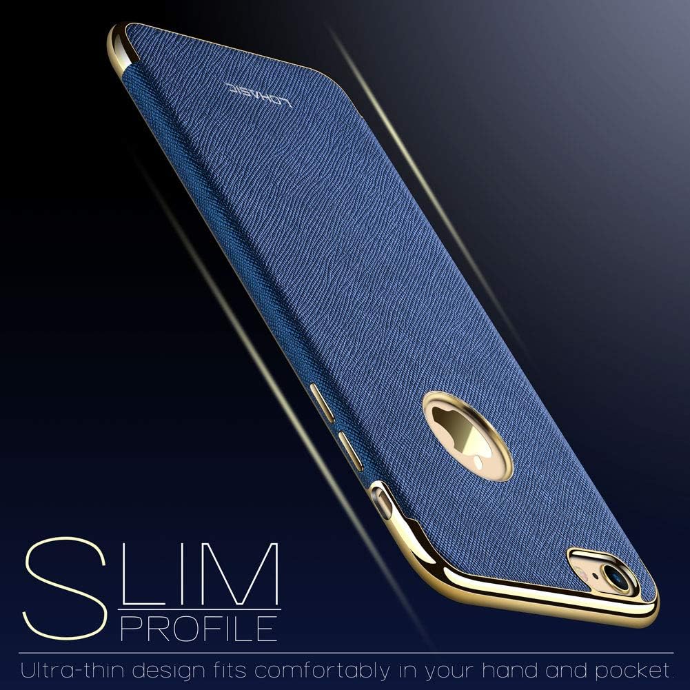 LOHASIC iPhone 6s Case, iPhone 6 Case, [Premium Leather] Luxury Textured Back Cover Electroplate Frame [Slim Body] Flexible Soft Shockproof Cases Compatible with iPhone 6s & iPhone 6 - [Ink Blue]