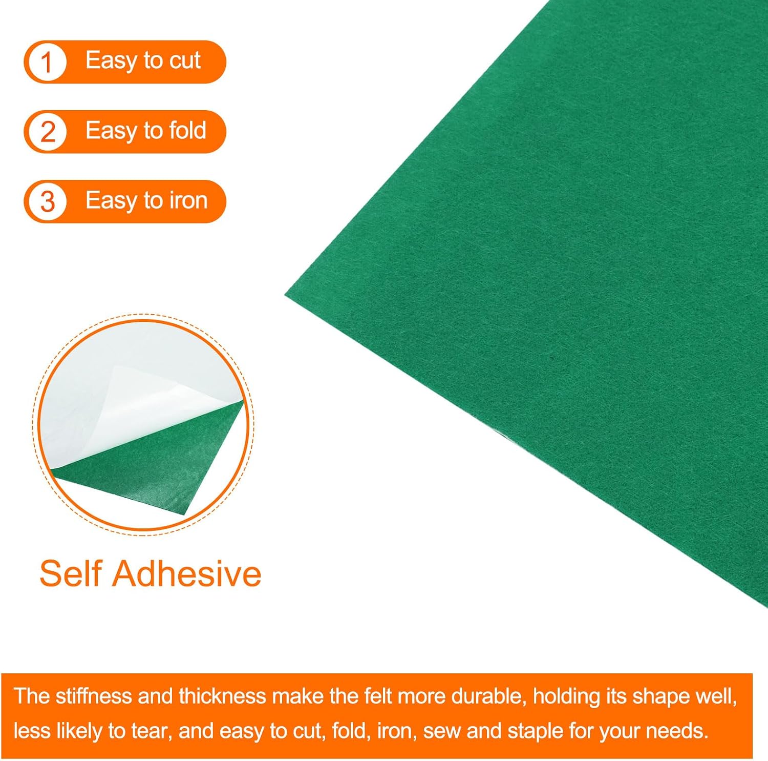 MECCANIXITY Adhesive Felt Sheets, Felt Fabric Crafts Back Adhesive Felt Sheets 17.7 inch x 39.8 inch Peel and Stick Green for DIY Sewing Crafting Projects 1 Pcs