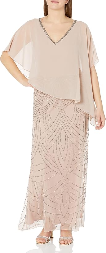 J Kara Womens Caplet V-Neck Mock 2 Piece Beaded Dress