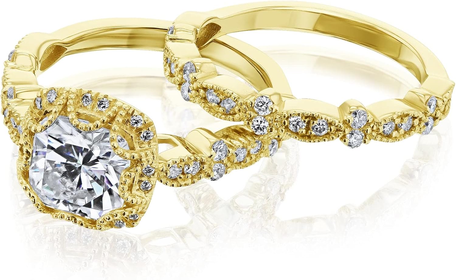 2 1/5 ctw Royal Halo Colleen Cushion Moissanite Bridal Rings Set 14K Gold - rose-gold / 10.5 / Kobelli G-H