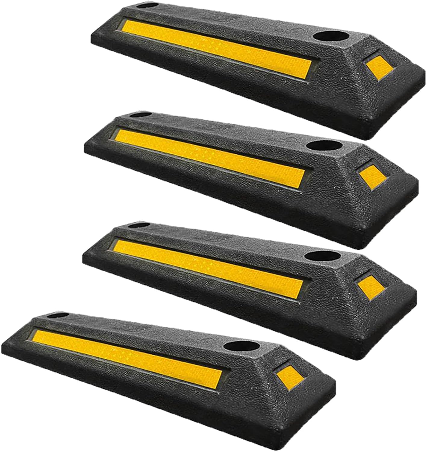 Parking Stopper for Garage 4 Pcs, Heavy Duty Rubber Garage Driveway Car Wheel Stopper Parking Aid Block Gadgets with Yellow Reflective Stripes