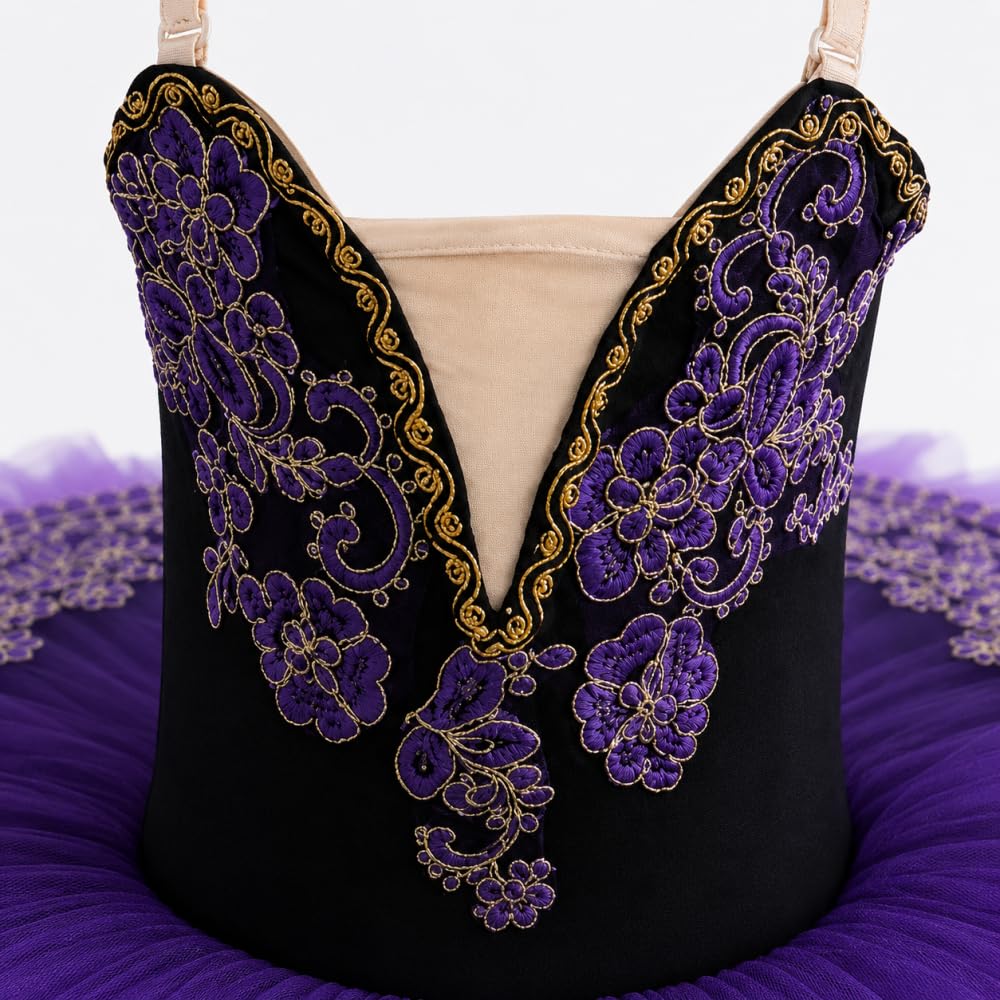 Robe Tutu De Ballet Professionnelle pour Filles, Costume De Ballerine Pancake pour Enfants Tenue De Danse Classique pour Spectacle Récital Compétition