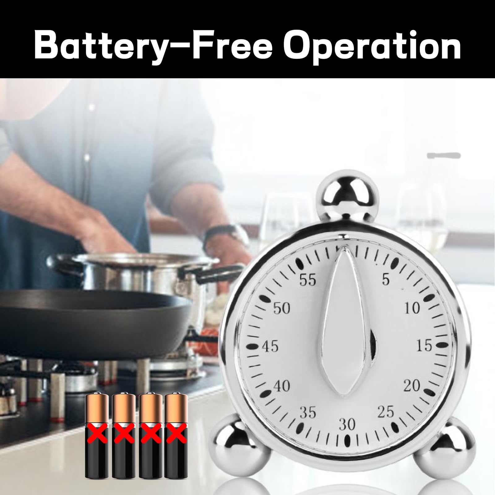 Kitchen Timers for Cooking Seniors 60 Minute Mechanical Kitchen Timer Loud Alarm Clock for Cooking Baking No Batteries Needed Visual Timer Ideal for Kitchen Management Precise Cooking Timing 1 Pack - Image 4