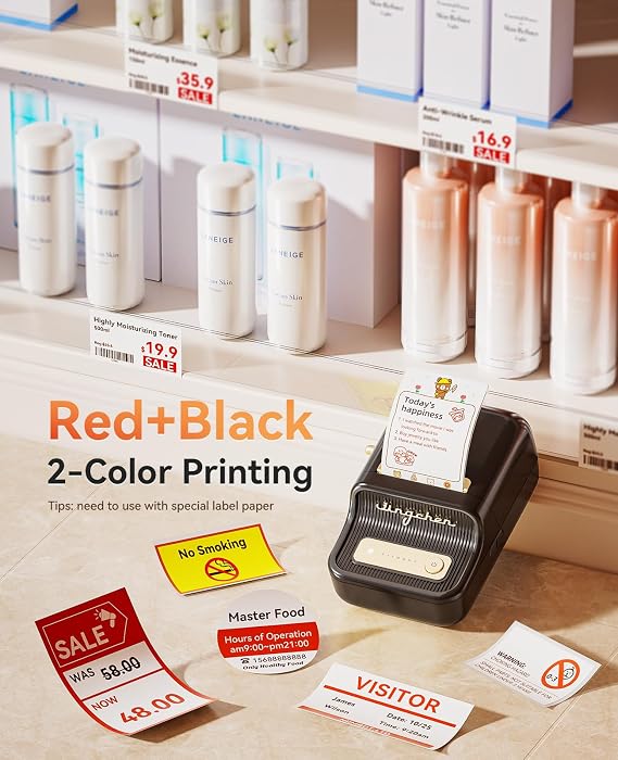 NIIMBOT Label Maker, B21 Pro 300DPI HD Sticker Printer for Photos, Black | Red&Black Dual-Color Printer, Bluetooth Sticker Maker for Notes, Study Graphics, Memo Maker, Come with 2'' x 1.2'' Label Roll
