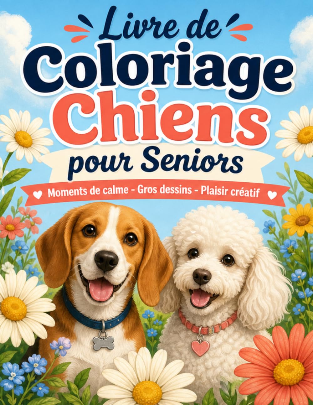 Livre de Coloriage Chiens pour Seniors: Activité créative relaxante avec grands espaces et illustrations simples