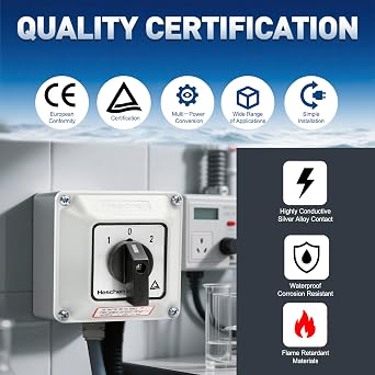 Heschen Universal Rotary Cam Selector Changeover Switch, SZW26-20/D202.2D, 660V 20A, ON-Off-ON, 3 Position 2 Phase 8 Terminals, with Master Switch Exterior Box (Bigger Box)