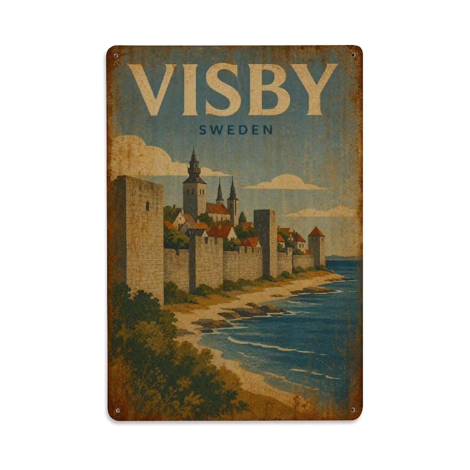 Metal Tin Sign Travel Retro Sweden Visby