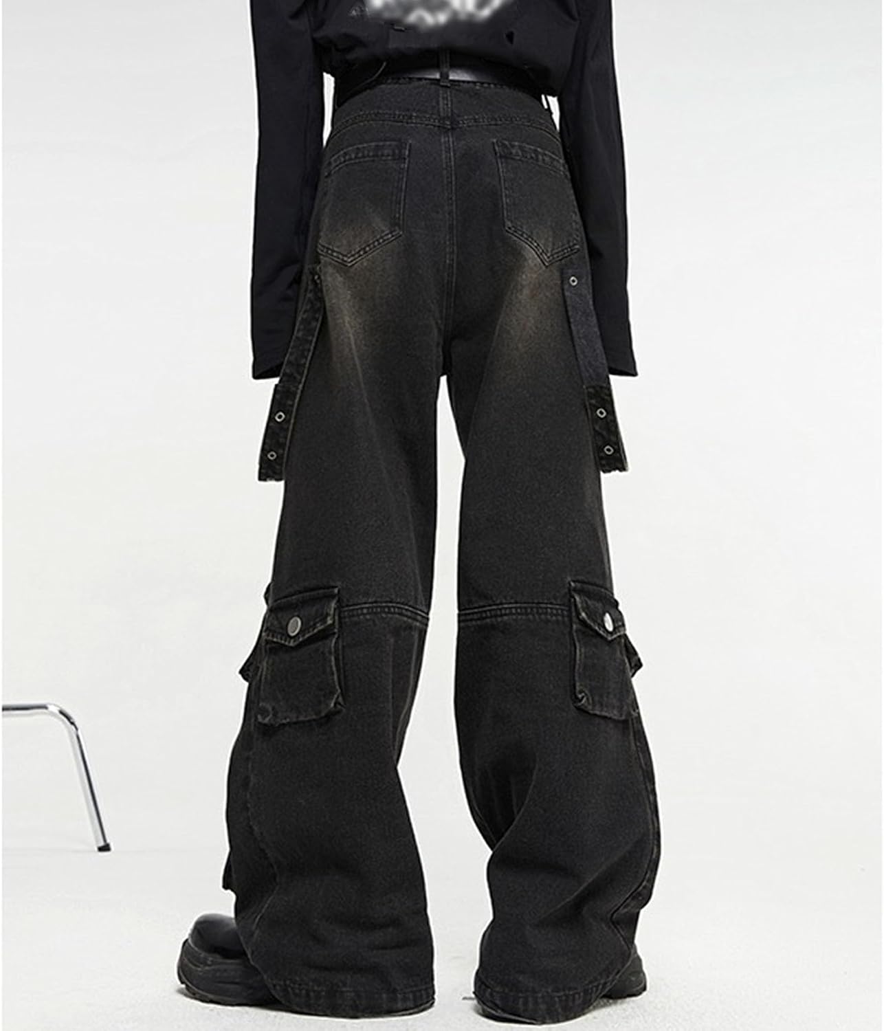 Men's Multi-Pocket Function Denim Pant Fashion Classic Washed Denim Pants Comfort Fit Loose Mid-Waist Pants