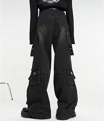 Mens Baggy Jeans Wide Leg Jeans Men High Waisted Jean Men's Loose Casual Rock Style Jean with Pockets