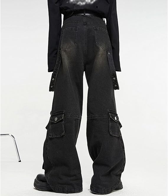 Mens Baggy Jeans Wide Leg Jeans Men High Waisted Jean Men's Loose Casual Rock Style Jean with Pockets