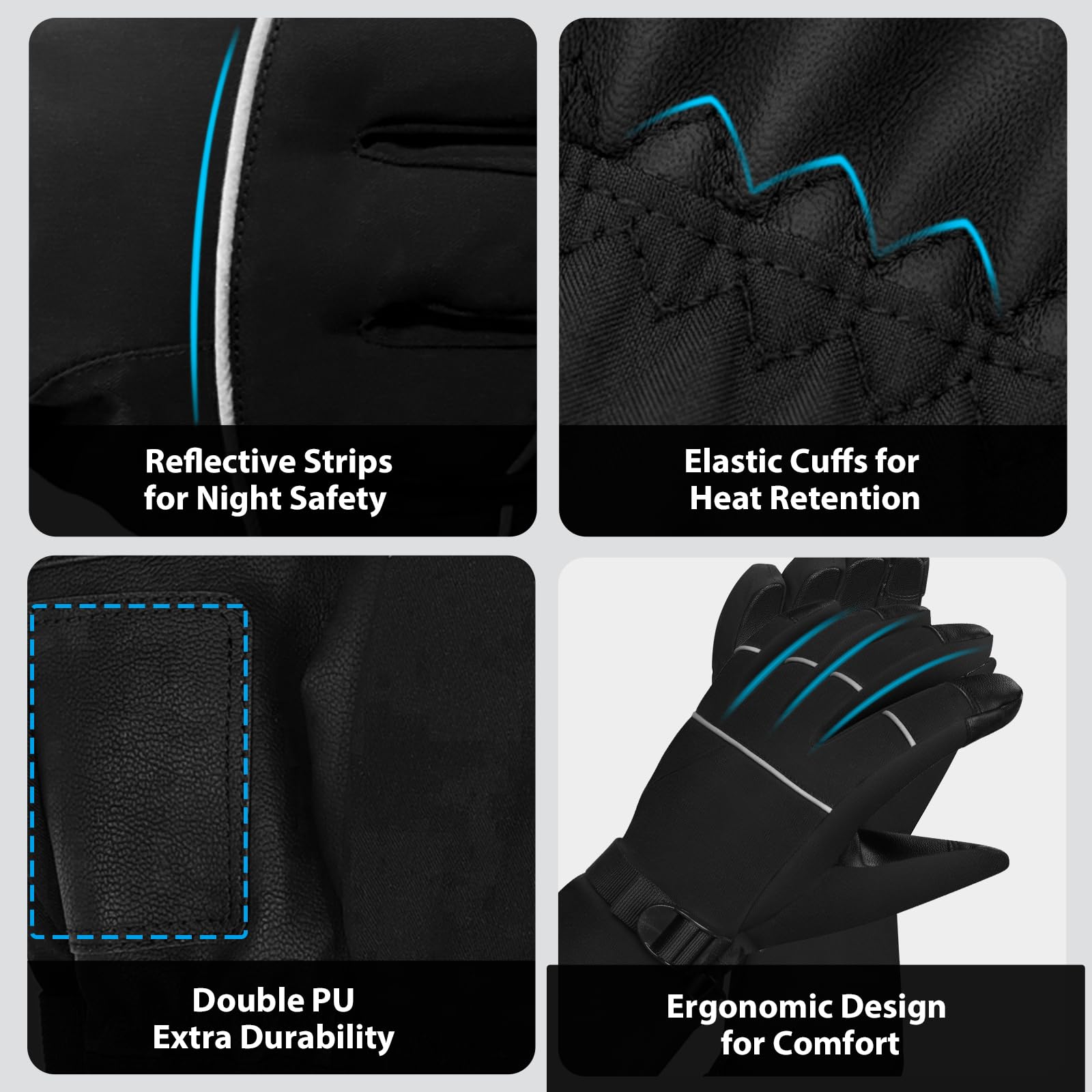 BLUEVER Guanti da Sci Impermeabili Termici, Touchscreen Antivento per Uomo Donna, per Sci, Snowboard, Ciclismo, Corsa in Inverno