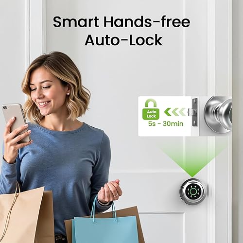 Miniatura 5 de GHome Smart Cerradura de puerta de huellas dactilares, perilla de puerta inteligente 4 en 1 con teclado, control de aplicación, bloqueo automático,