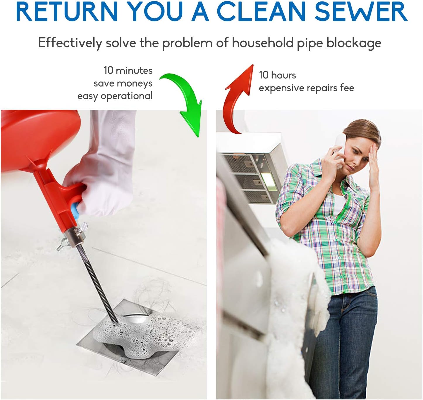 Plumbing Snake, Professional Drain Auger, Sink Snake Hair Clog Remover Heavy Duty Pipe Snake for Bathtub Drain, Bathroom Sink, Kitchen and Shower, Drain Cleaner Tool with Gloves By KINGLEV : Everything Else