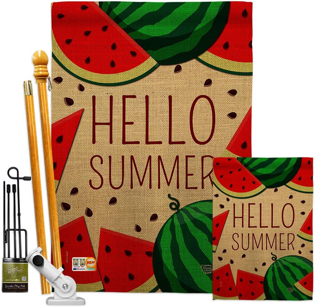 Watermelon Summer House Flag Summertime Fun and Sun Beach Pool Luau Tropical Party Season Outdoor Sunny Small Decorative Gift Yard Banner Double-Sided Made In USA 28 X 40