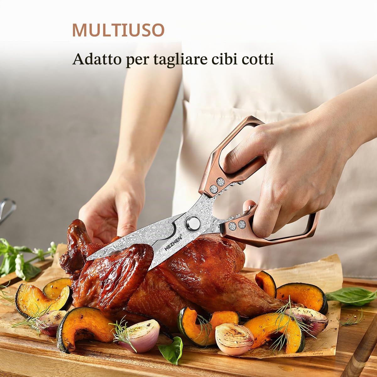 HEZHEN Forbici Da Cucina Acciaio Damasco,Cesoie da Cucina Multifunzionali,Heavy Duty Forbici per Alimenti, Manico in Lega di Alluminio