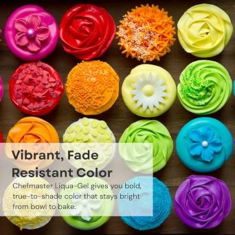 Chefmaster - Liqua-Gel Food Coloring - Fade Resistant Food Coloring - 12 Pack - Vibrant, Eye-Catching Colors, Easy-To-Blend Formula, Fade-Resistant