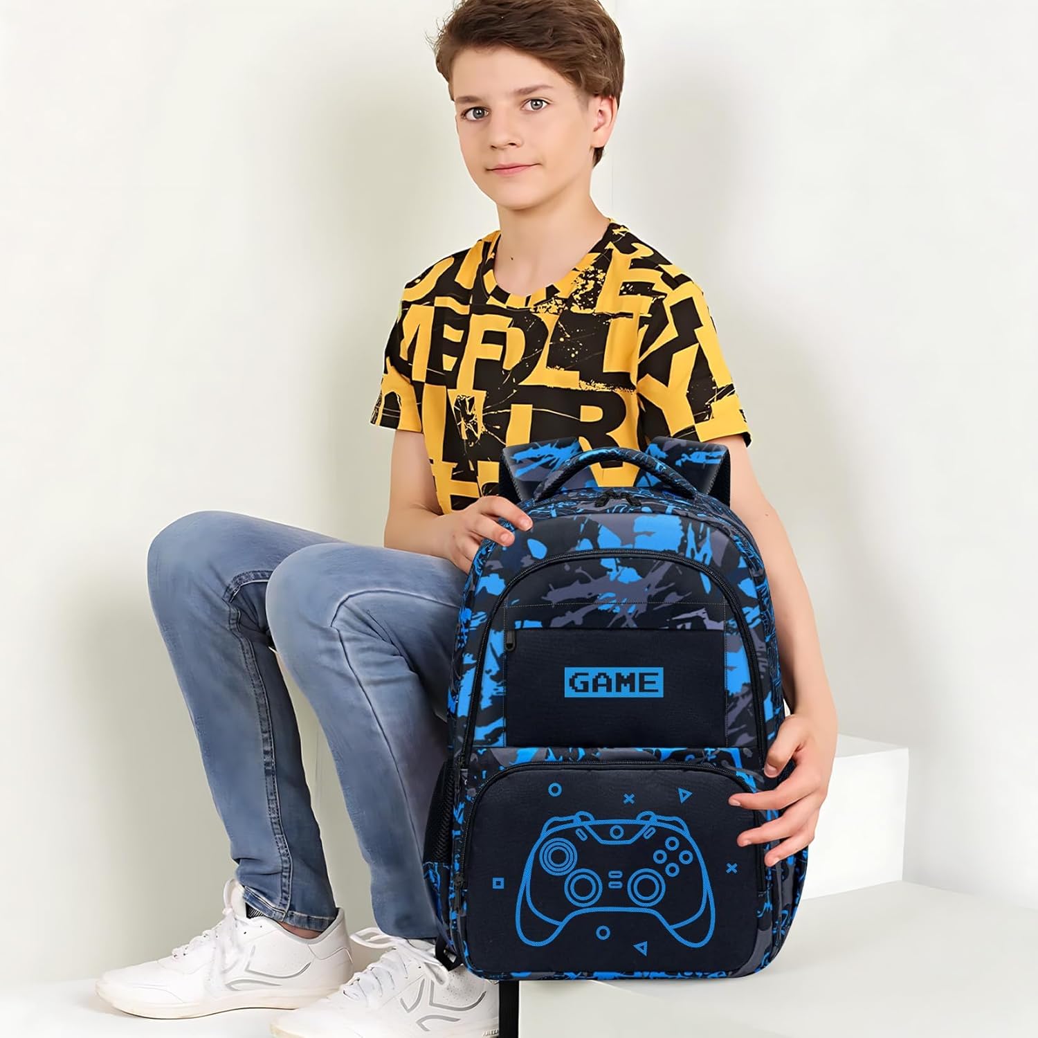 Glow in The Dark Backpack for Boys - Game Boys Backpack for Kids Children Teens Elementary Middle School - 17″ Gamer Bookbag Travel Back Pack for Age 6-18