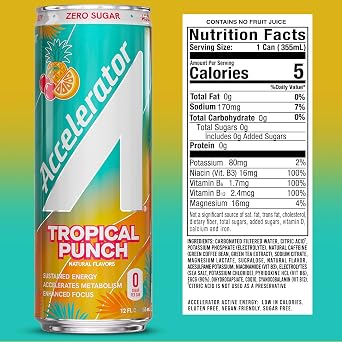 Accelerator Energy Drink, Tropical Punch & Orange Ice Pop, 12oz Can (12 Pack Each), Zero Sugar, Sustained Energy from 100% Natural Caffeine (200mg from Green Coffee Bean & Green Tea extract)